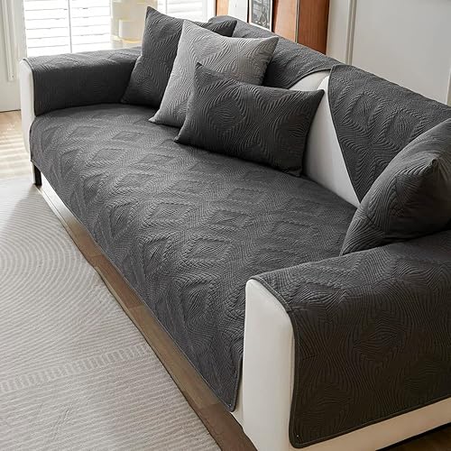 Miniatura 4 de vctops Funda de sofá de algodón sólido para 2 o 3 cojines, antideslizante, geométrica, acolchada, para perros, gatos y mascotas, para sofá biplaza,