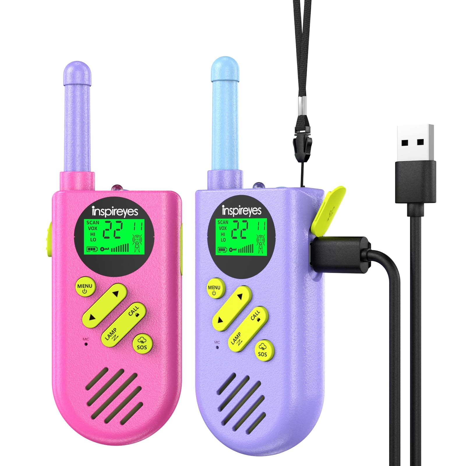 Inspireyes Walkie-Talkie Bambini Ricaricabili, 48 Ore di Orario di Lavoro, 3 Chilometri di Lungo Raggio, Regali di Compleanno per Ragazzi Ragazze, Giocattoli da Esterno per Bambini di 3-12 Anni