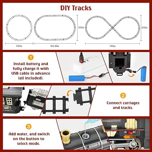 Miniatura 3 de Luxspire Juego de tren de Navidad con control remoto de humo, luces y sonido, juego de tren eléctrico clásico alrededor del árbol, decoración