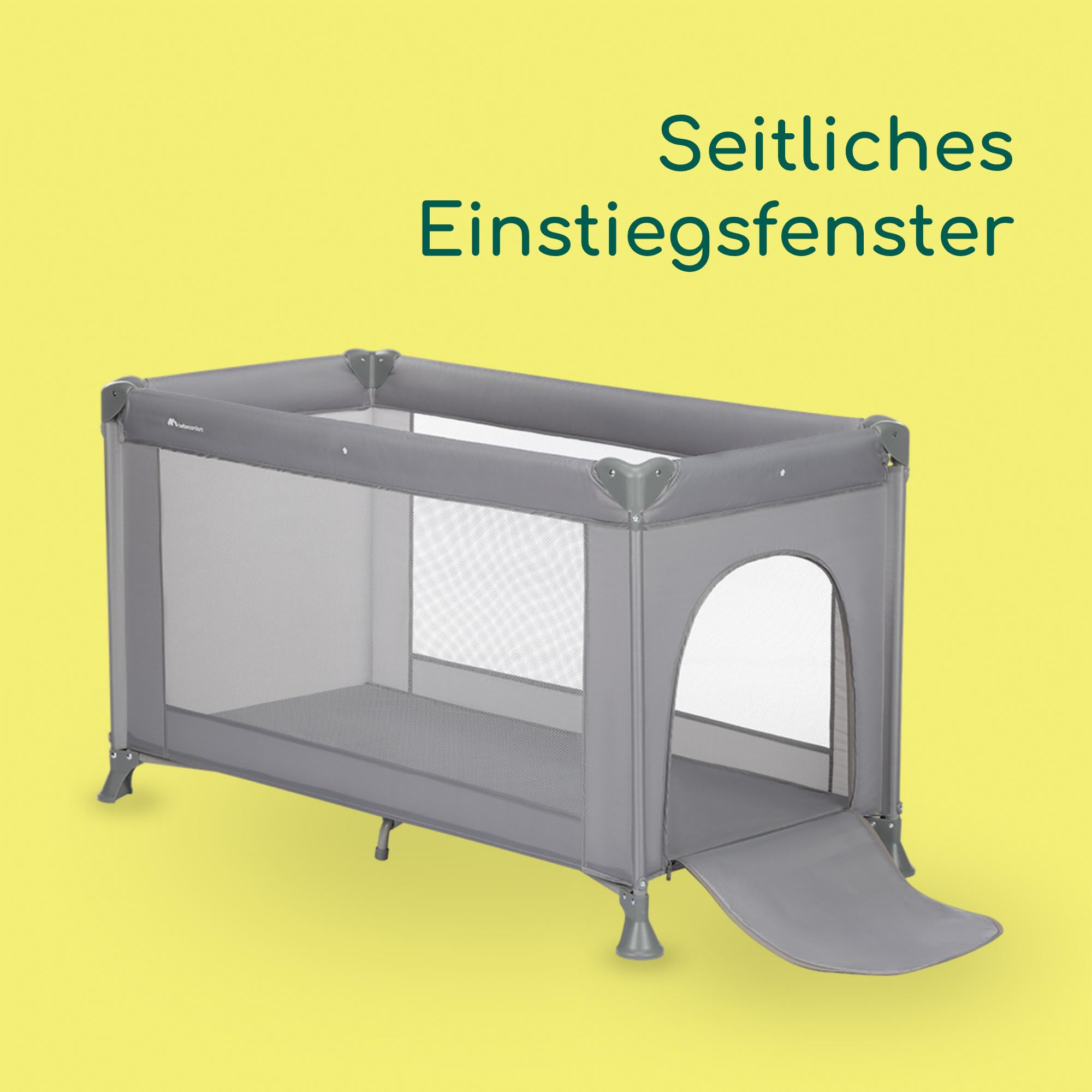 Bebeconfort Sweet Dreams, Baby Reisebett, 0–3 Jahre (0–15 kg), Reisebett leicht für Babys, Große gepolsterte Matratze, Seitenfenster, Einfach Kompakt Klappbar, Mit Reisetasche, Mineral Grey