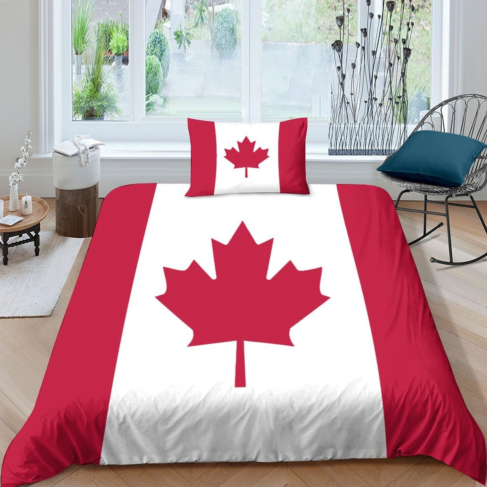 AAHARYA Flag of Canada Duvet Cover Set with Pillowcases,kids Adults Creative 3D National Flag Bedding Sets with Zipper Closure,Soft Microfiber Quilt Cover Single（135x200cm）