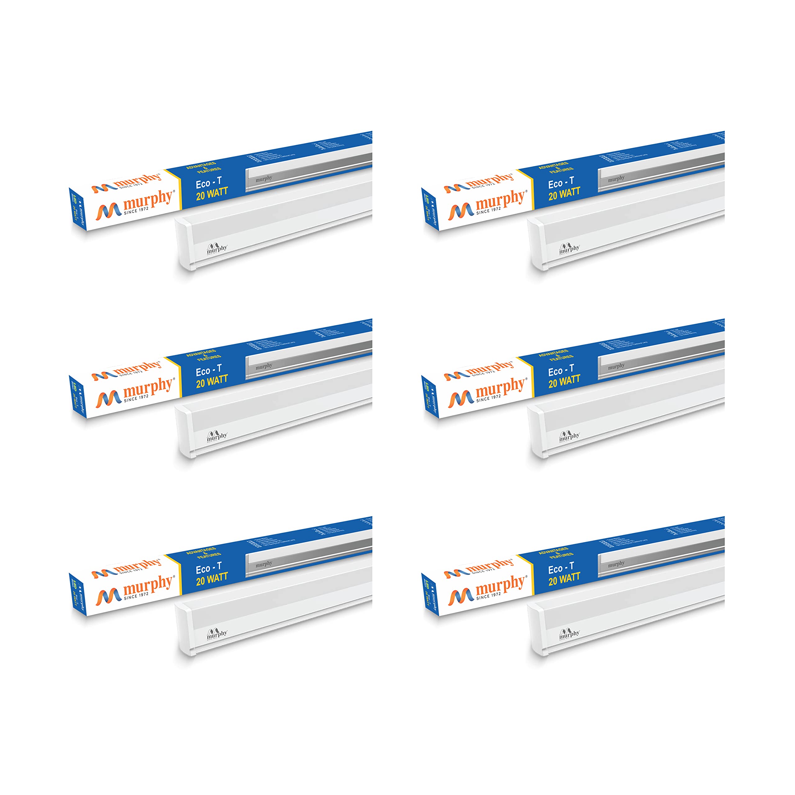 murphy led tube light 2 feet 10w, warm white batten - pack of 6