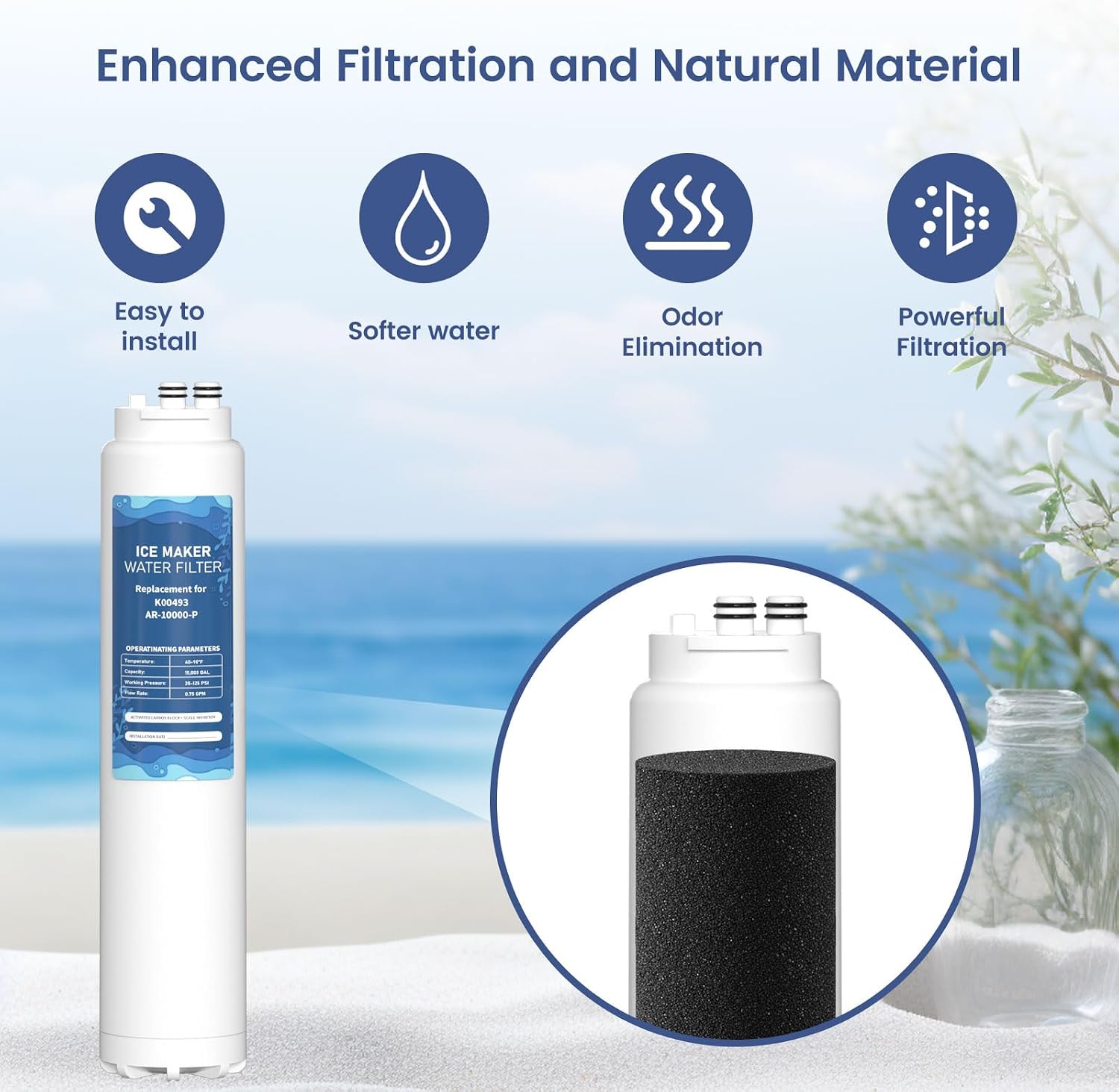 K00493 Arctic Pure Ice Maker Water Filter, Compatible with Manitowoc AR-10000-P Ice Maker Pack of 1