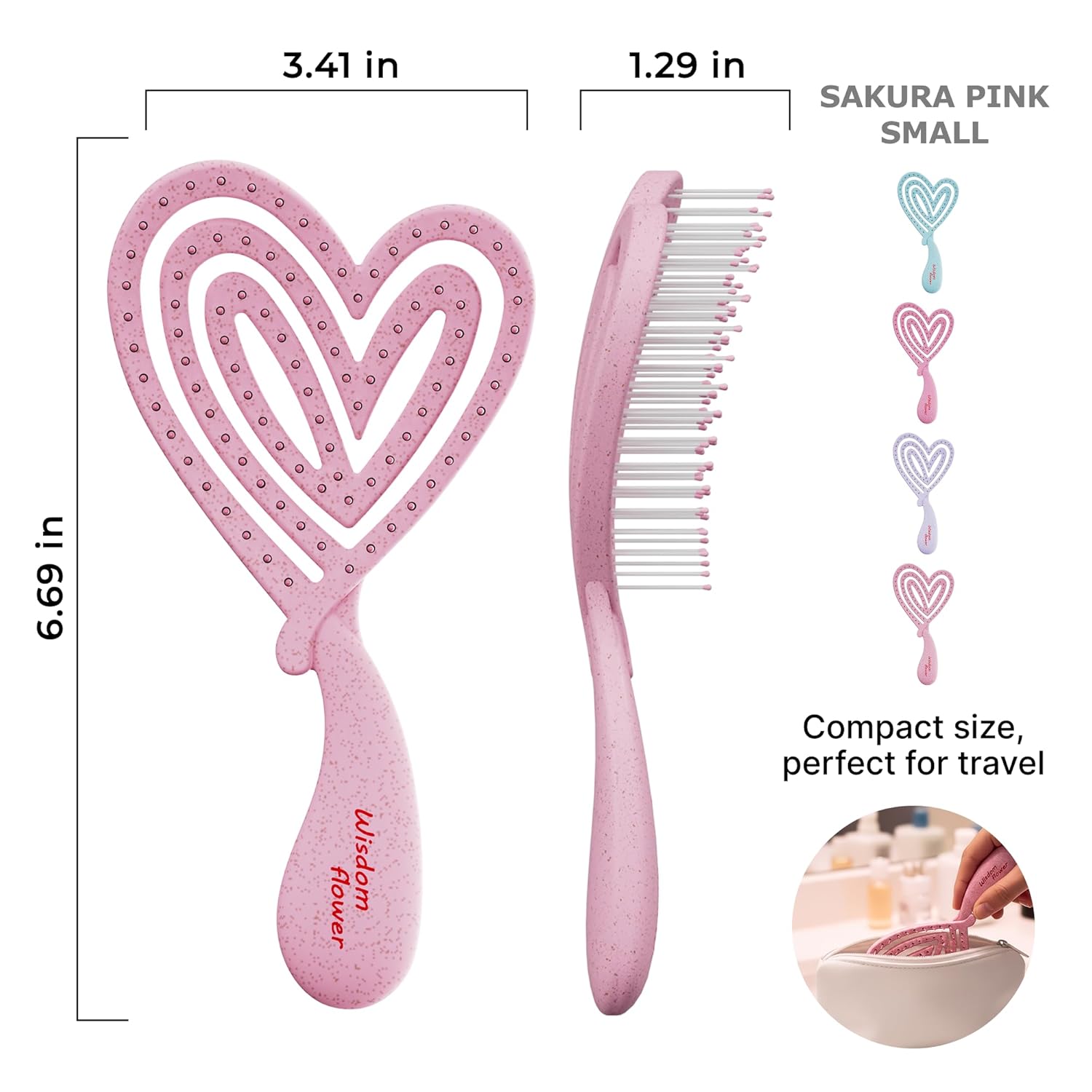 Detangler Brush – Heart-Shaped Detangling Brush for Curly, Wavy, Thick Hair – Sakura pink Hairbrushes for Women with Bowl-Curve, Flexible Bristles, Blow Dryer Safe, Small - Image 9