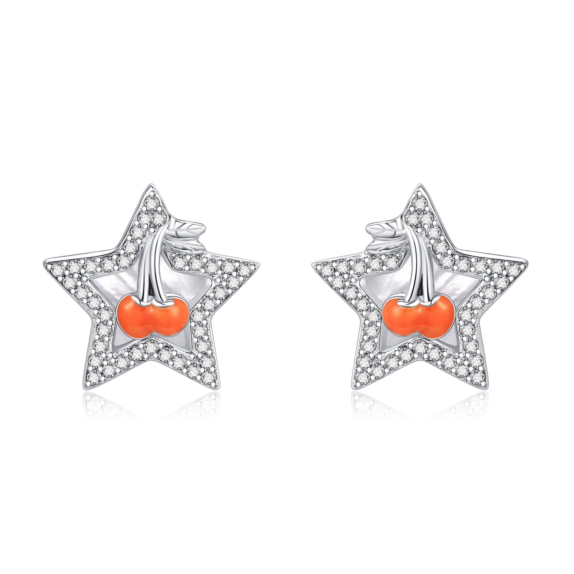 Pendientes de plata de ley con diseño de cereza y arándano con circón 7