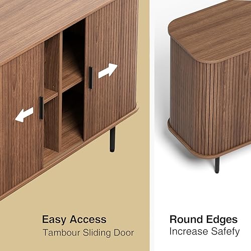 Miniatura 5 de Aparador de buffet de 47 pulgadas de ancho x 32 pulgadas de alto con almacenamiento, armario de almacenamiento acanalado con borde curvo, puerta