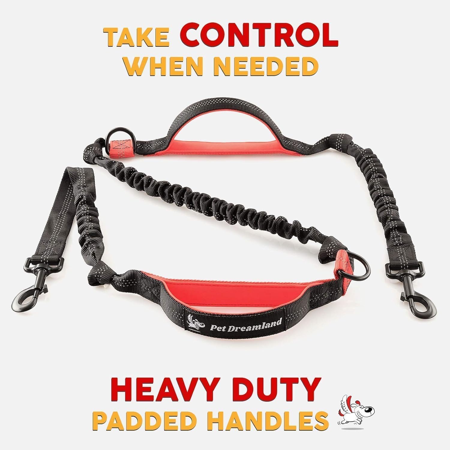 Exquisite Hands Free Dog Leash for Medium Dogs (Extra Long - Khaki and Orange) + Dog Collar Small (Black & Red)