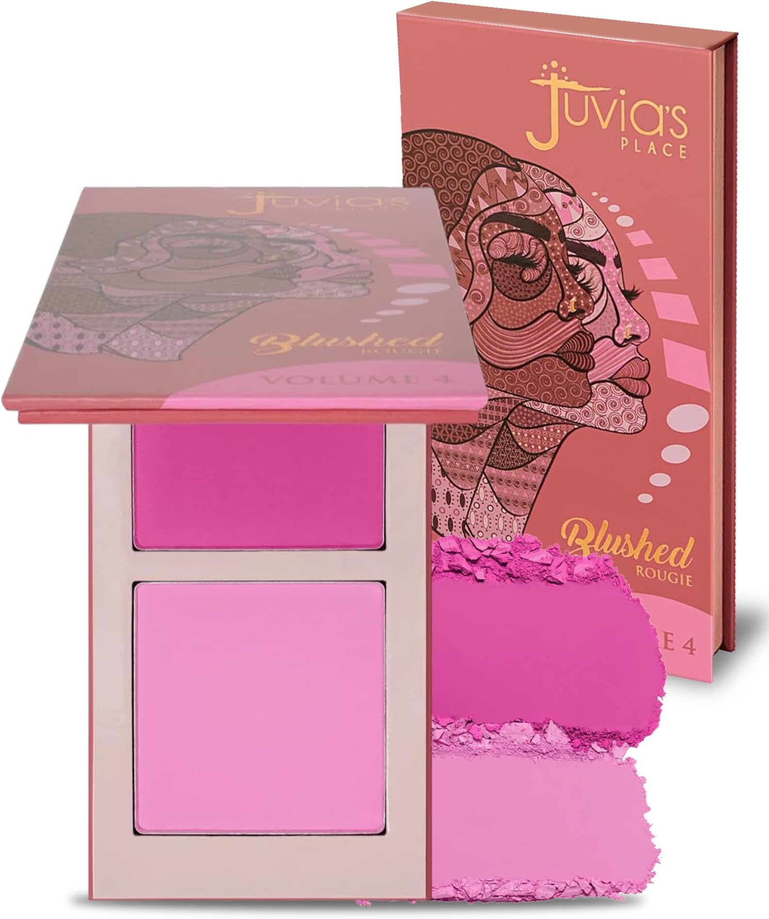 Juvia's Place Blushed Duo Blush Volume4 - Two Tone Pigmented Buildable Pressed Mineral Powder - Rosy Natural Cheeks Matte Fresh Finish for All Skin Color