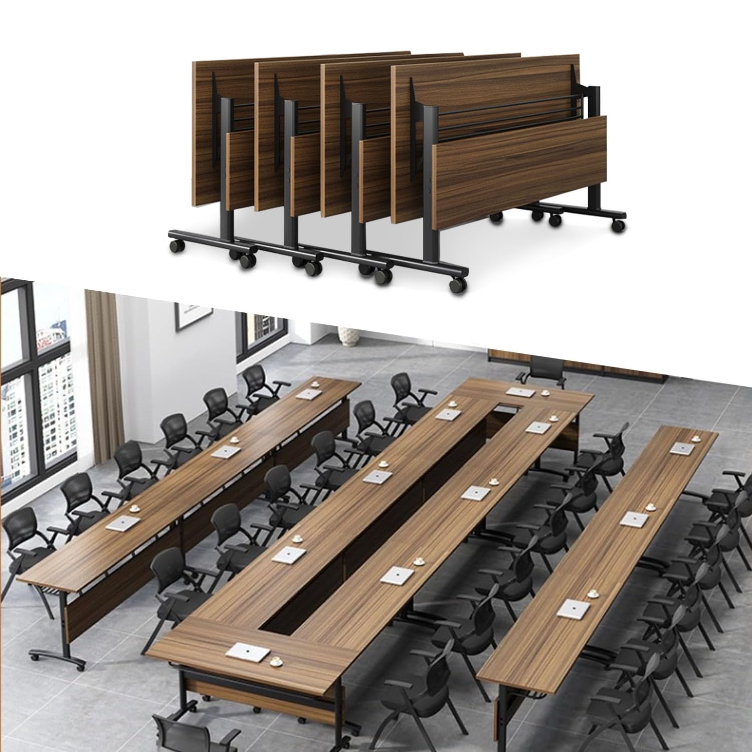 Folding Conference Table,Foldable Office Conference Room Tables,Rolling Meeting Seminar Tables with Casters,Flip Top Mobile Training Tables,Business