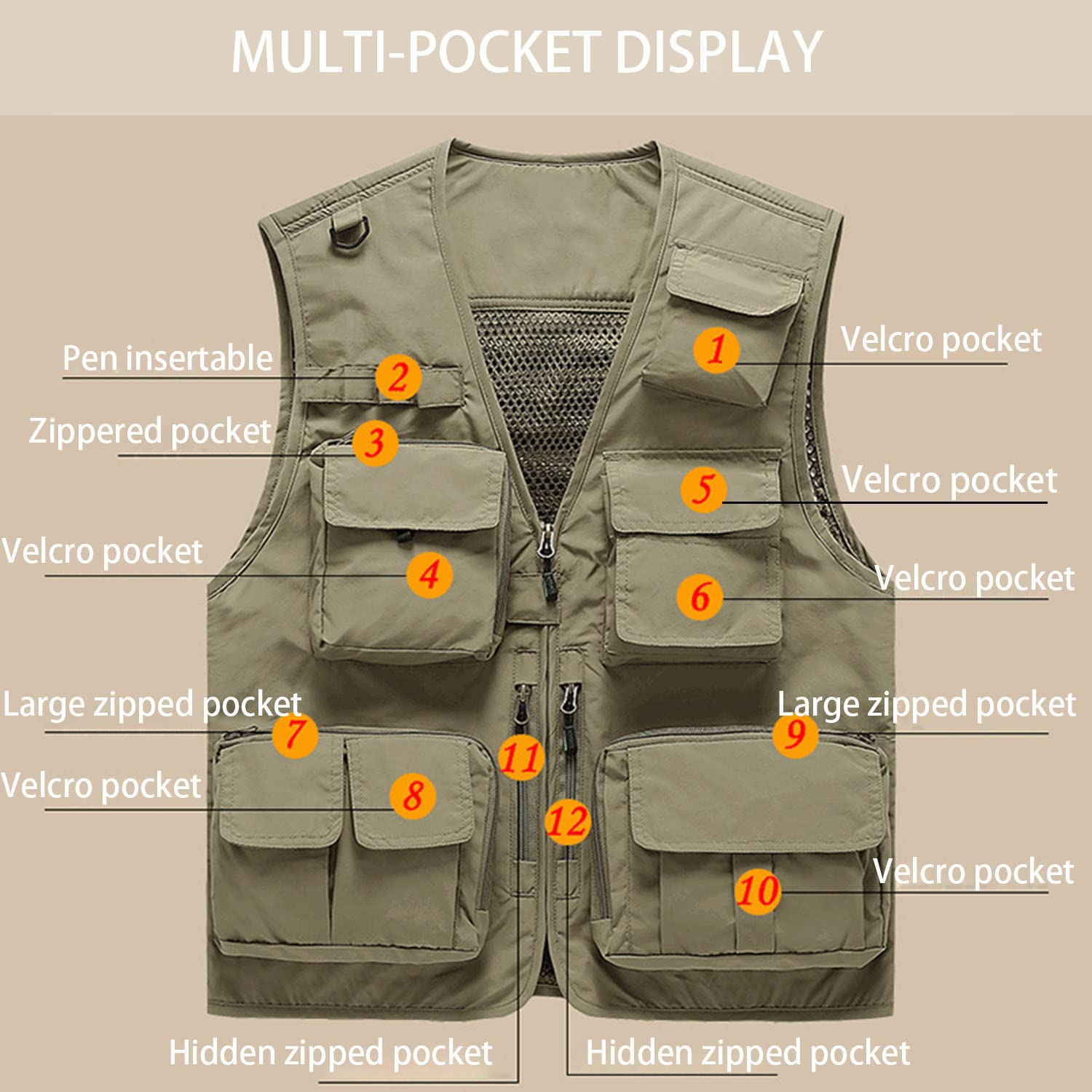 Chaleco Multibolsillos para Hombre Sin Mangas Y con Cuello En V Chaleco para Verano Al Aire Libre para Fotografía Pesca Viajes Senderismo