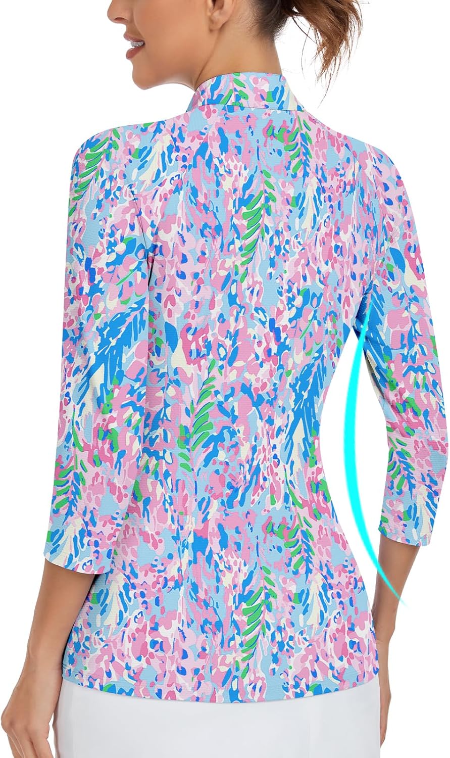 WOWENY Women's 3/4 Sleeve Athletic Golf Shirts Quarter Zip Pullover Collared T-Shirt Workout Print Tennis Top - Image 2