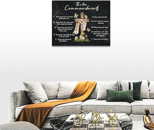 Miniatura 4 de Arte de pared de los diez mandamientos, cruz, mariposa, versículo bíblico, imágenes de escritura cristiana, decoración de pared, lienzo, impresiones