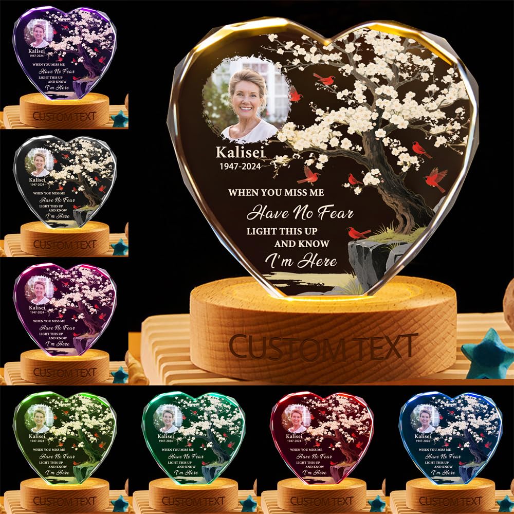 MYZQIFF When You Miss me Have no Fear Personalized Photo Memorial Crystal Globe Lamp, Custom Picture 3D Memory Crystal Ball Night Light Keepsake,Remembrance Sympathy Gift for Loss of Loved Ones