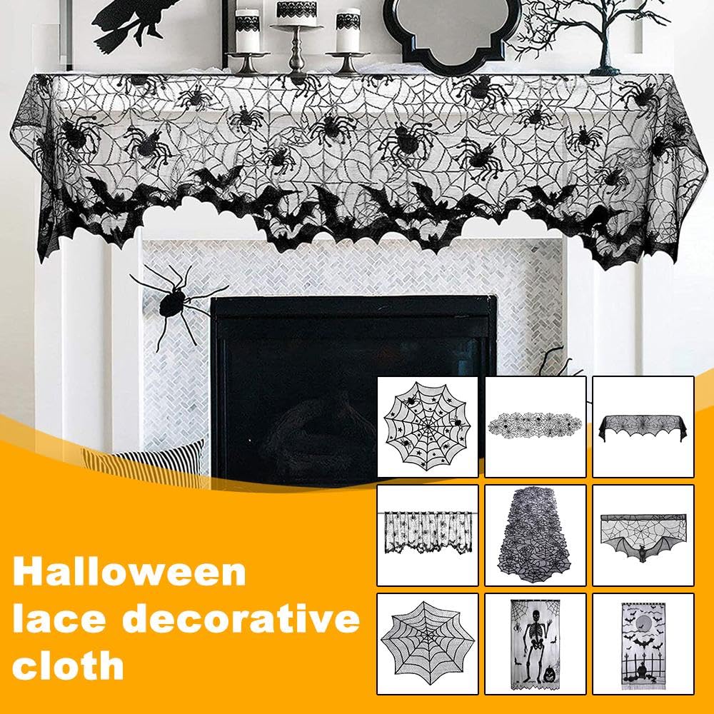 Mookaitedeocr Nappe Rectangulaire En Dentelle En Polyester - Noir - Toile D' Araignée - Pour Dîner, Halloween, Fêtes - Décoration De Table Gothique