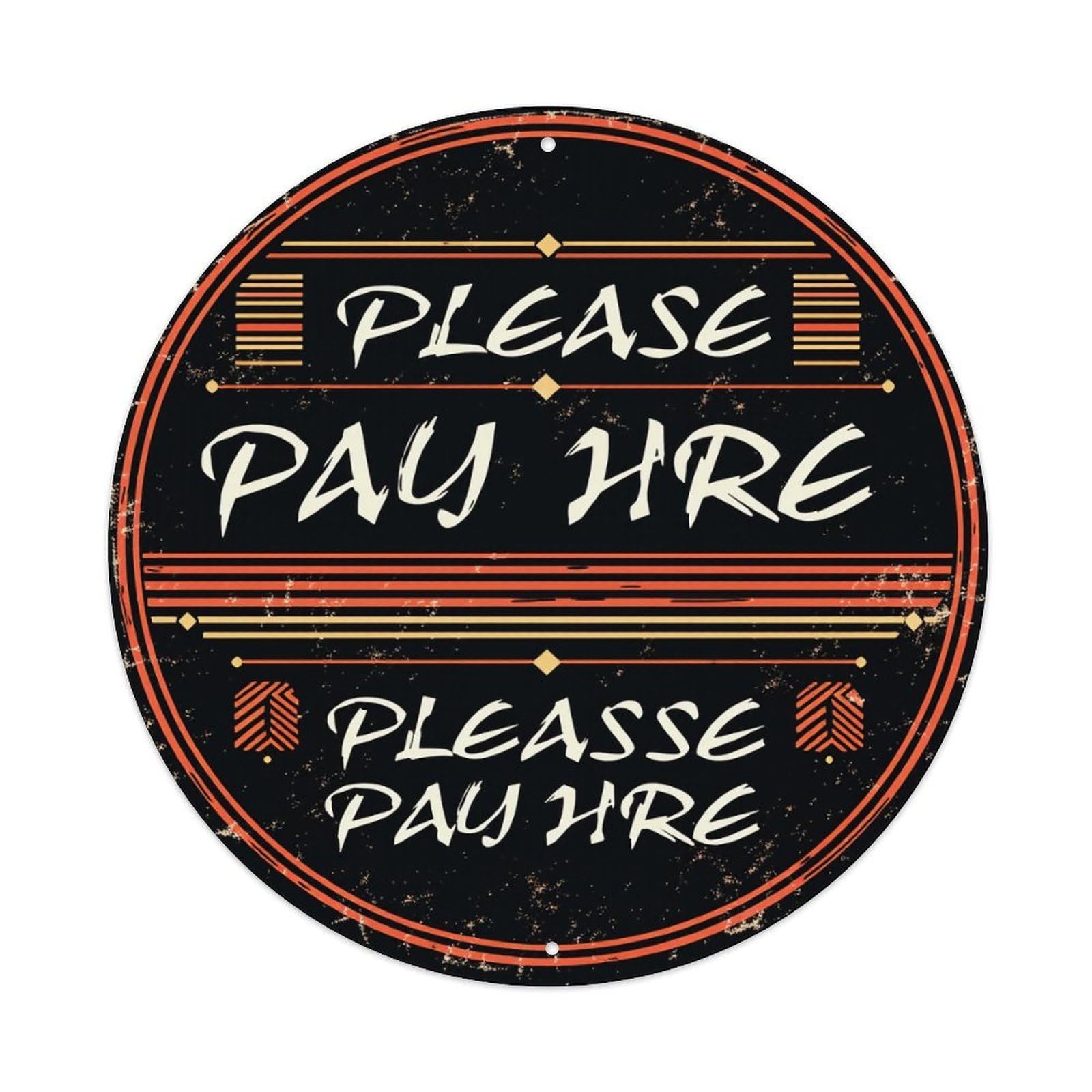 Please Pay Here Pattern Print Round Tin Sign Retro Metal Sign for Cafe Bar Pub Home Game Room Gym Club Wall Decoration Vintage Metal Poster 8x8 Inch