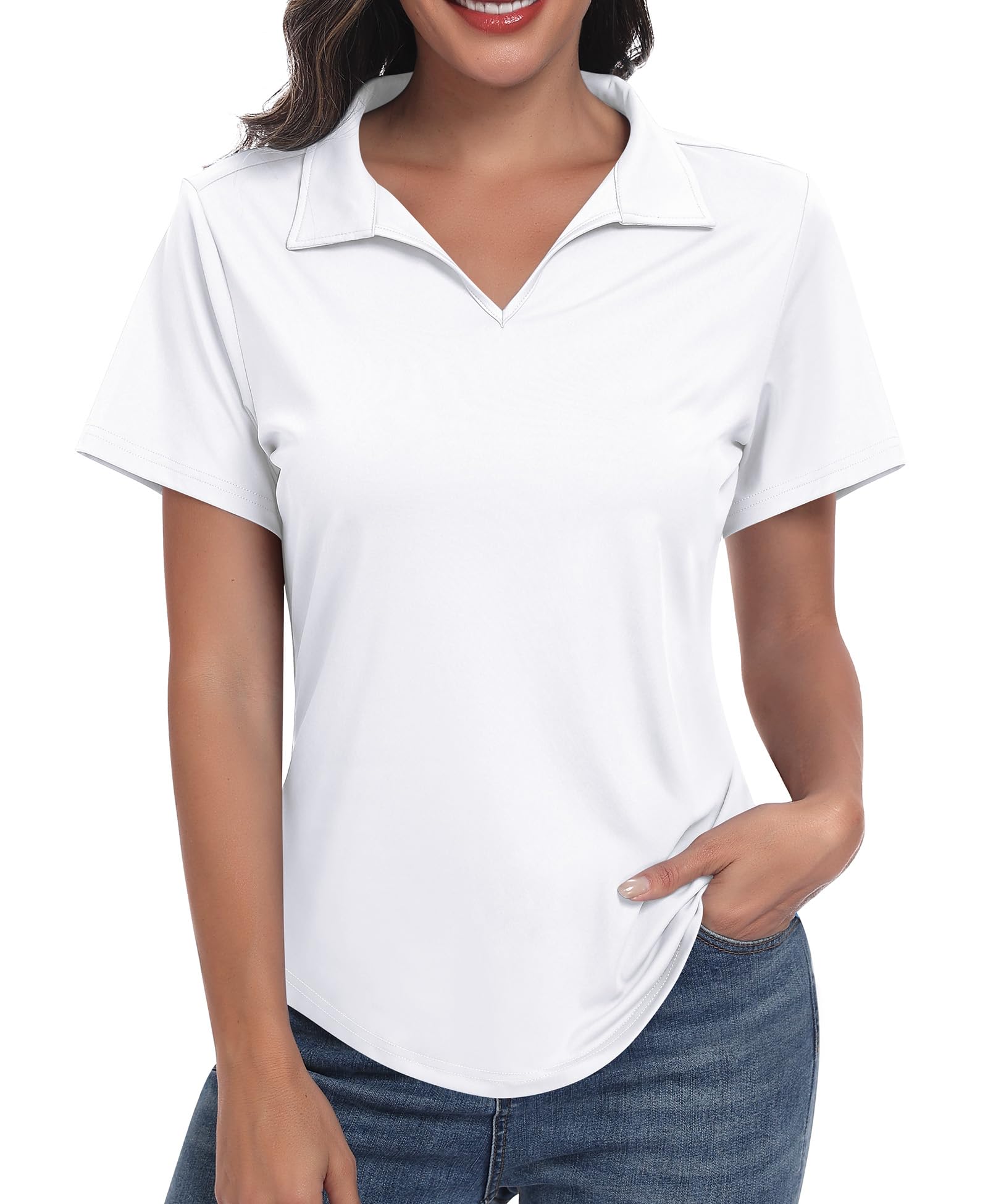 JoyGirl Polo à Manches Courtes pour Femme - UPF 50+ - Col en V - Léger et Respirant - pour l'été - pour Le Golf et Le Tennis