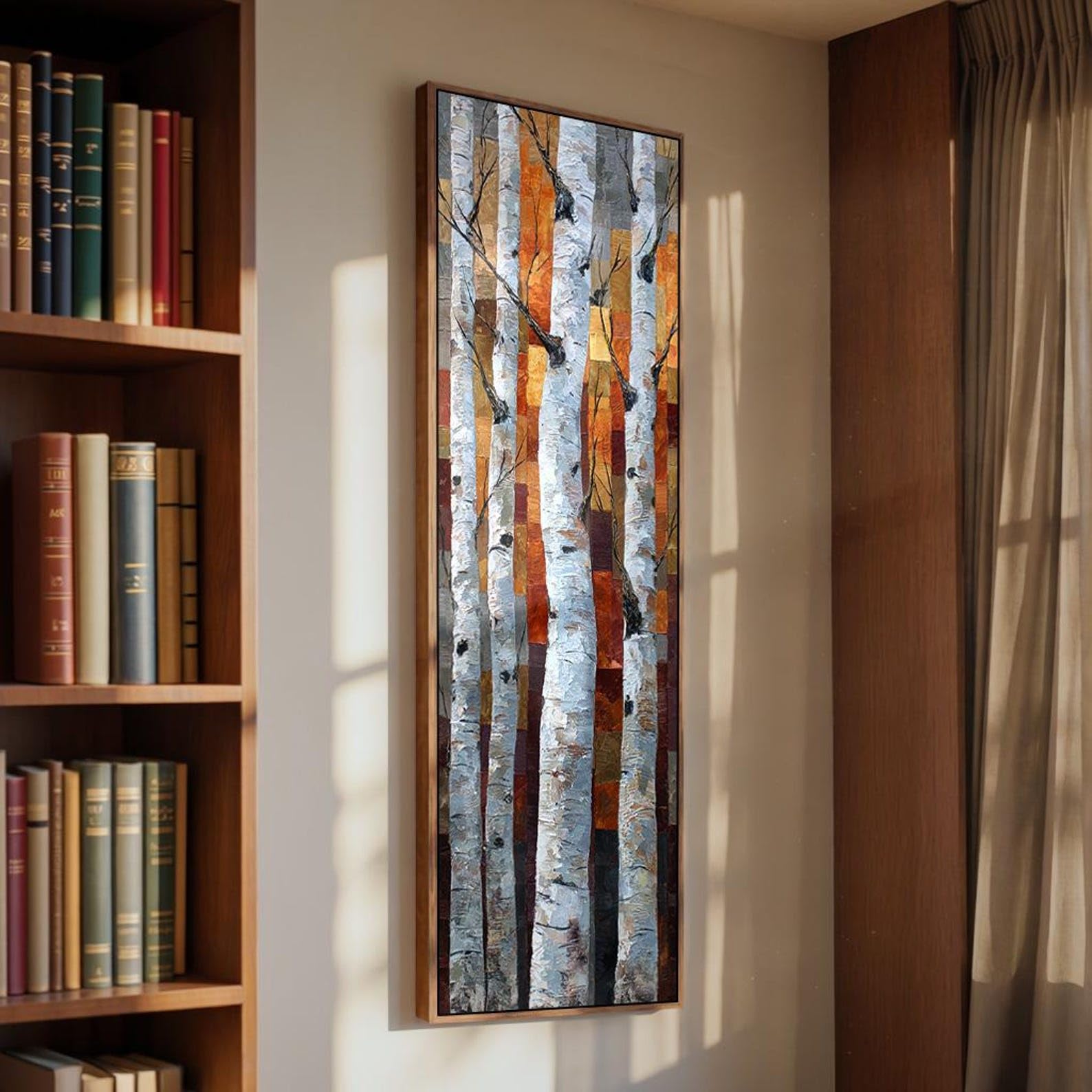 XBTYKPB Tall Narrow Canvas Painting, Vertical Birch Tree Decor, Framed Artwork, Modern Abstract Nature Scene Canvas Wall Art(60x180cm/Frameless)