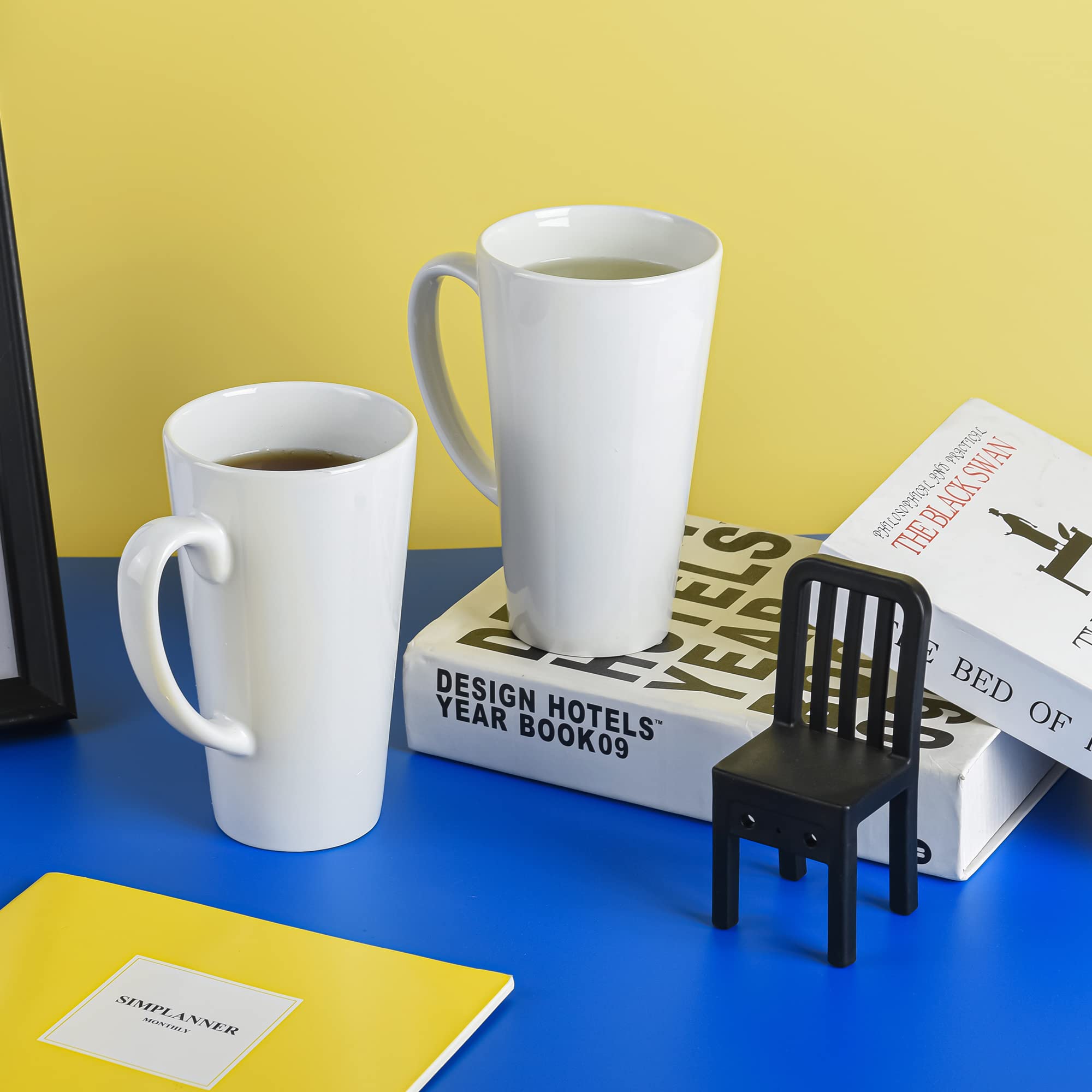BYCNZB Juego de 4 tazas de café altas de cerámica con embudo blanco de 16 onzas para café, té, cacao, latte, leche