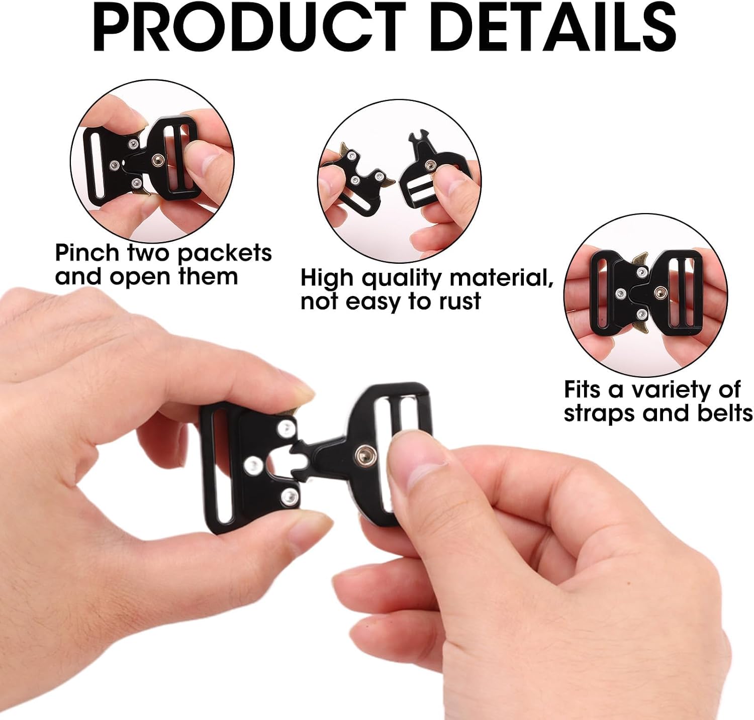 2 Pcs Metal Tactical Buckles 1 inch, Quick Release Adjustable Belt Buckle Clips for Dog Collar, Keychain, Backpack, Belt