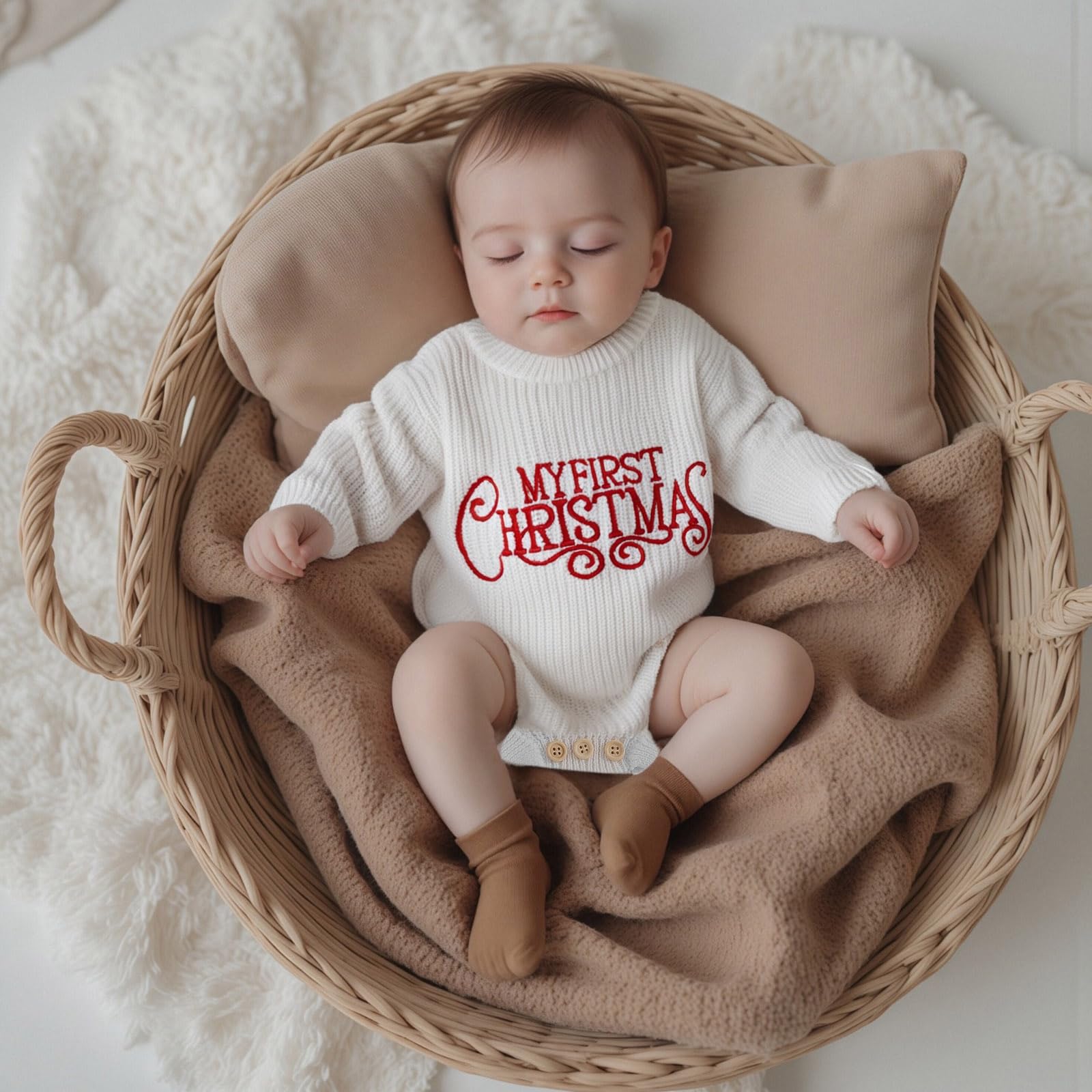Qianderer My First Christmas Baby Natale Maglione Pagliaccetto Lettera Ricamato Manica Lunga Oversize Bubble Pagliaccetto Tutina Autunno Inverno Vestiti