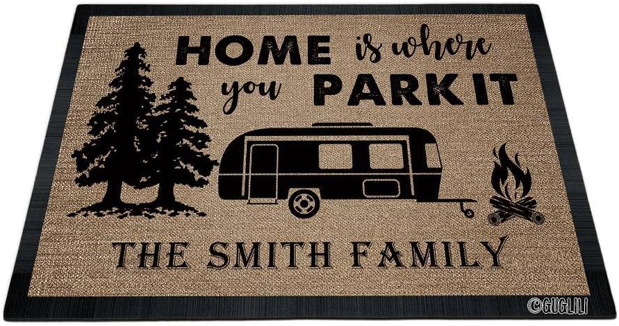 Home is Where You Park it Camping RV Doormat Custom Name Camp Campfire Floor Mat 20 RV Optional 23.6" X 15.7"