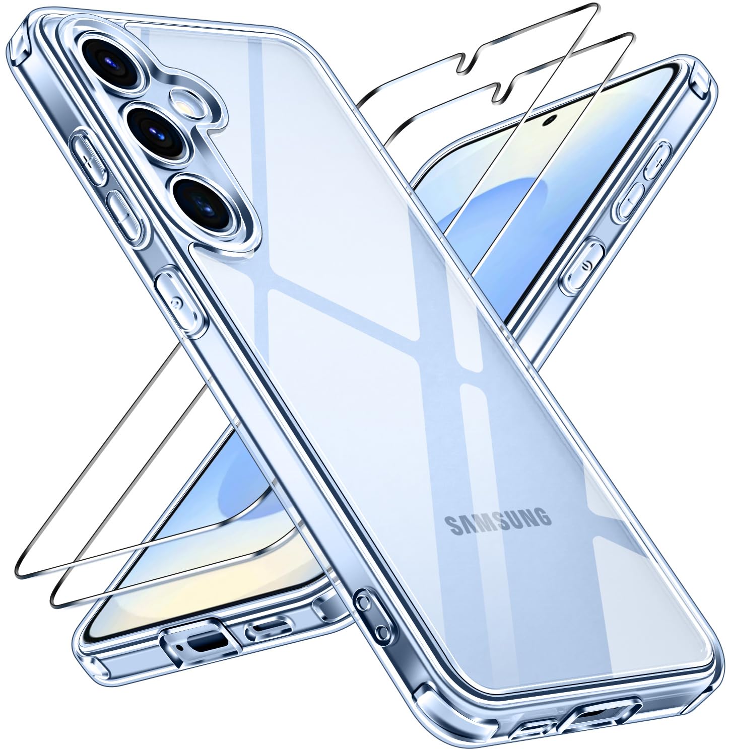 iVoler Anti Ingiallimento Chiaro Cover per Samsung Galaxy S25 5G con 2 Pezzi Pellicola Vetro Temperato, [Antiurto di Grado Militare] Custodia Trasparente Sottile Case