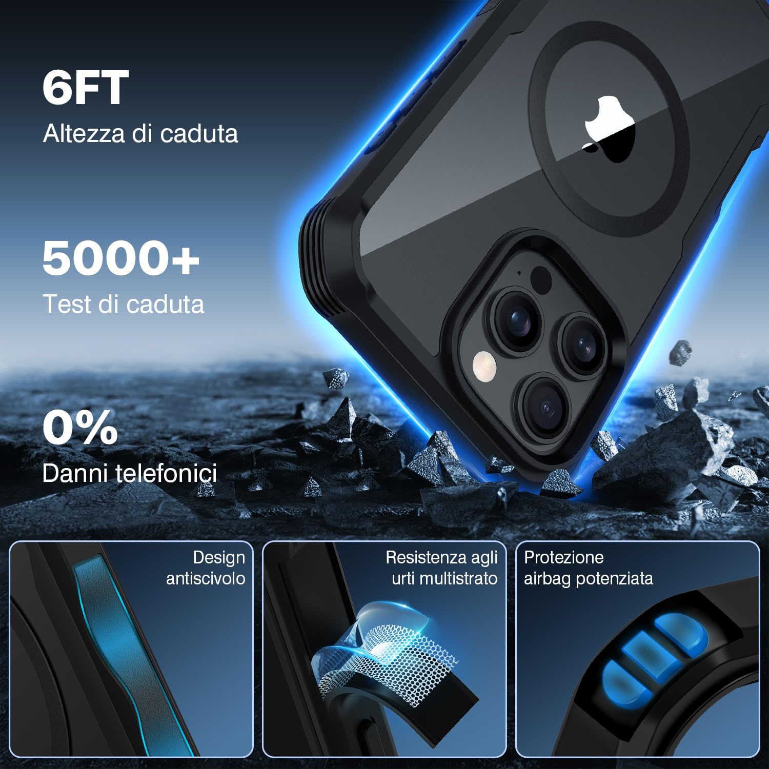 CENHUFO Magnetica Cover iPhone 16 Pro, [Compatibile con Magsafe] Integrata 9H HD Vetro Temperato Schermo e Protezione Fotocamera, Custodia Antiurto 360 Gradi Fronte Retro Doppia Faccia Case - Nero