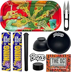 Kit Tabacaria Headshop 8 itens Bandeja de Metal Tesoura Sedas Cuia Slick Piteiras Mocó