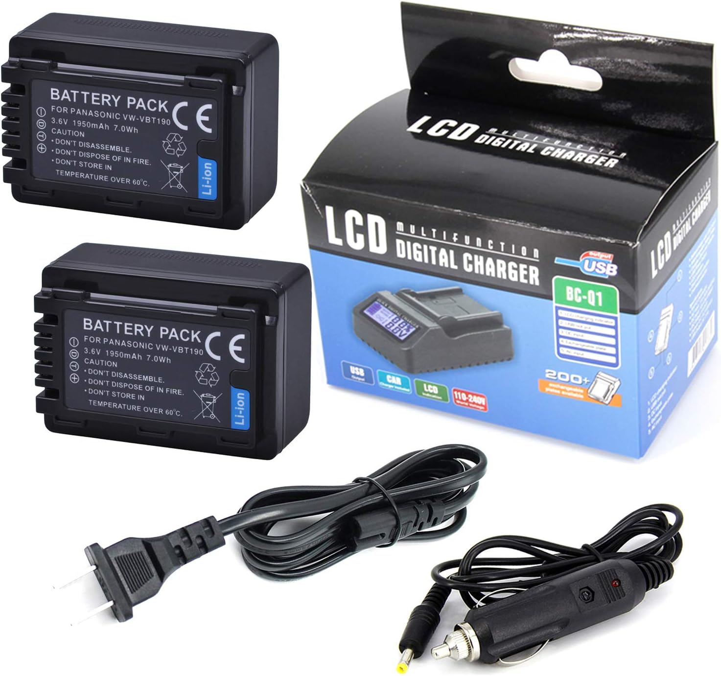 Battery 2 Pack and LCD Displays Fast Battery Charger for
