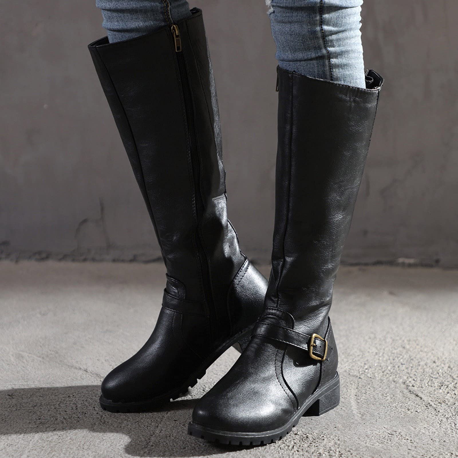 Botas de Mujer Bota Cana Alta con Tacon Ancho, Altura Media Cierre Cremallera Acabado en Antelina Look Casual o Fiesta zapatos