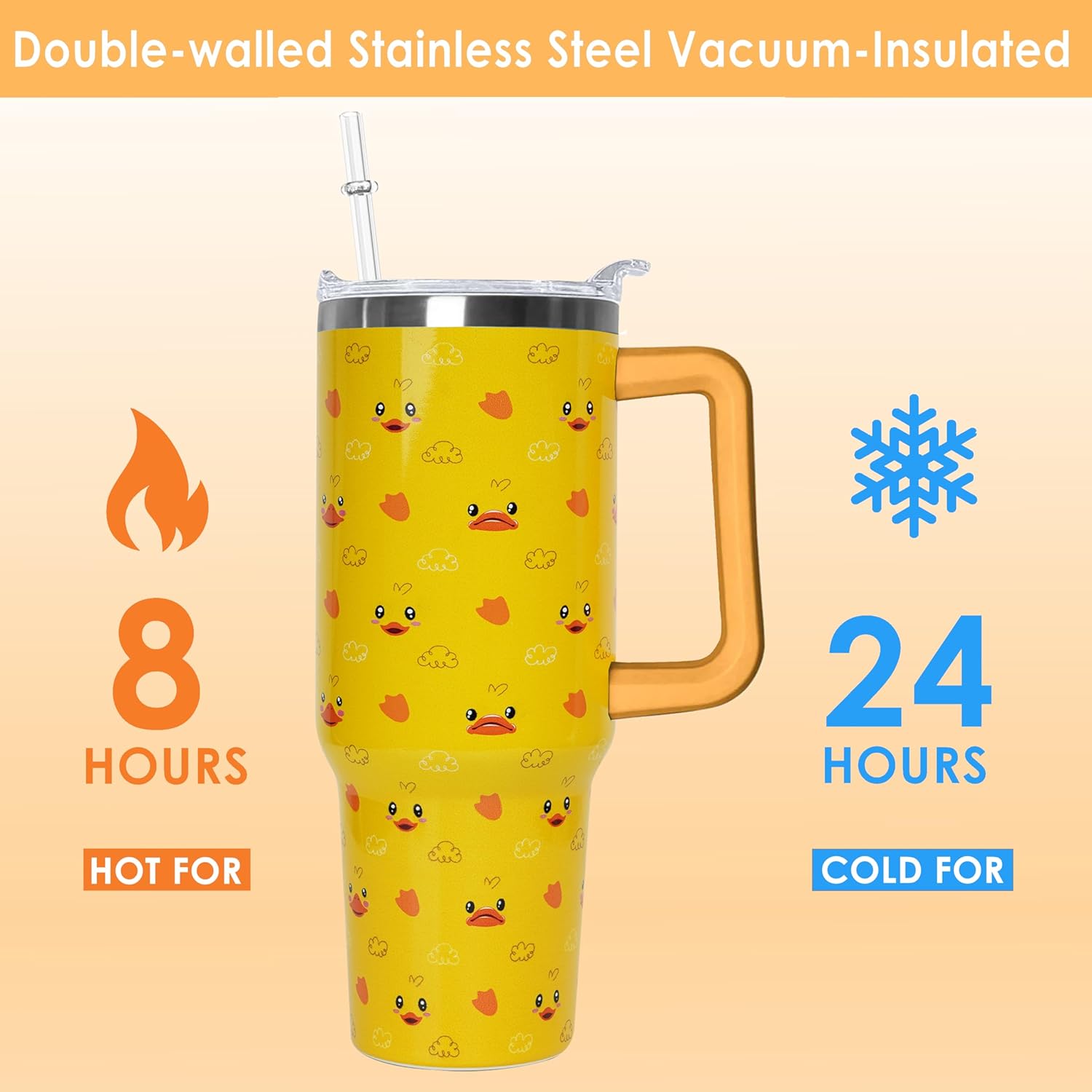 40 Oz Duck Tumbler With Handle 40oz Duck Theme Tumbler With Lid Straw Double Insulated Travel Coffee Mug Womens Cup Gifts - Image 6