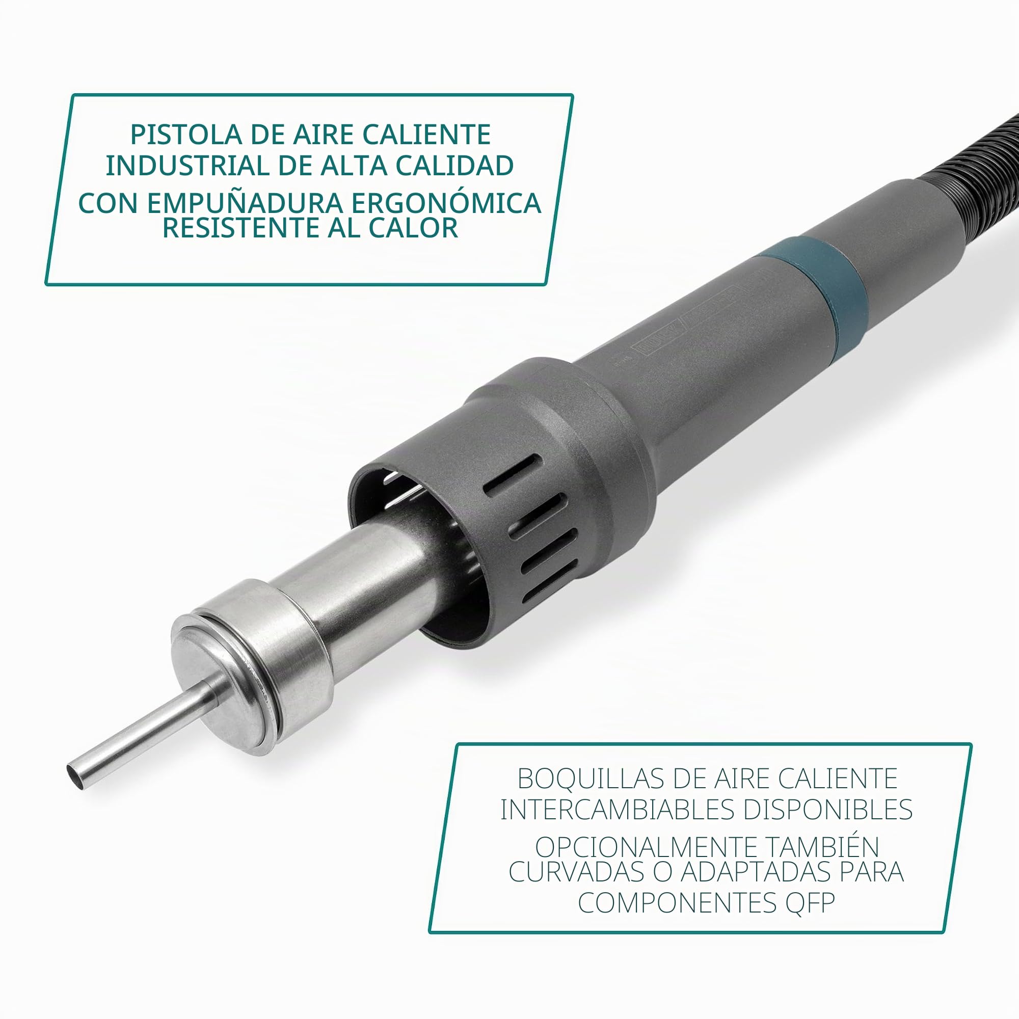 QUICK 861DW - Estación de soldadura profesional de aire caliente (1000 W/rango de temperatura de 100 – 500 °C, aire caliente 120 L/min, estación de trabajo SMD, función de calibración, modo de espera,