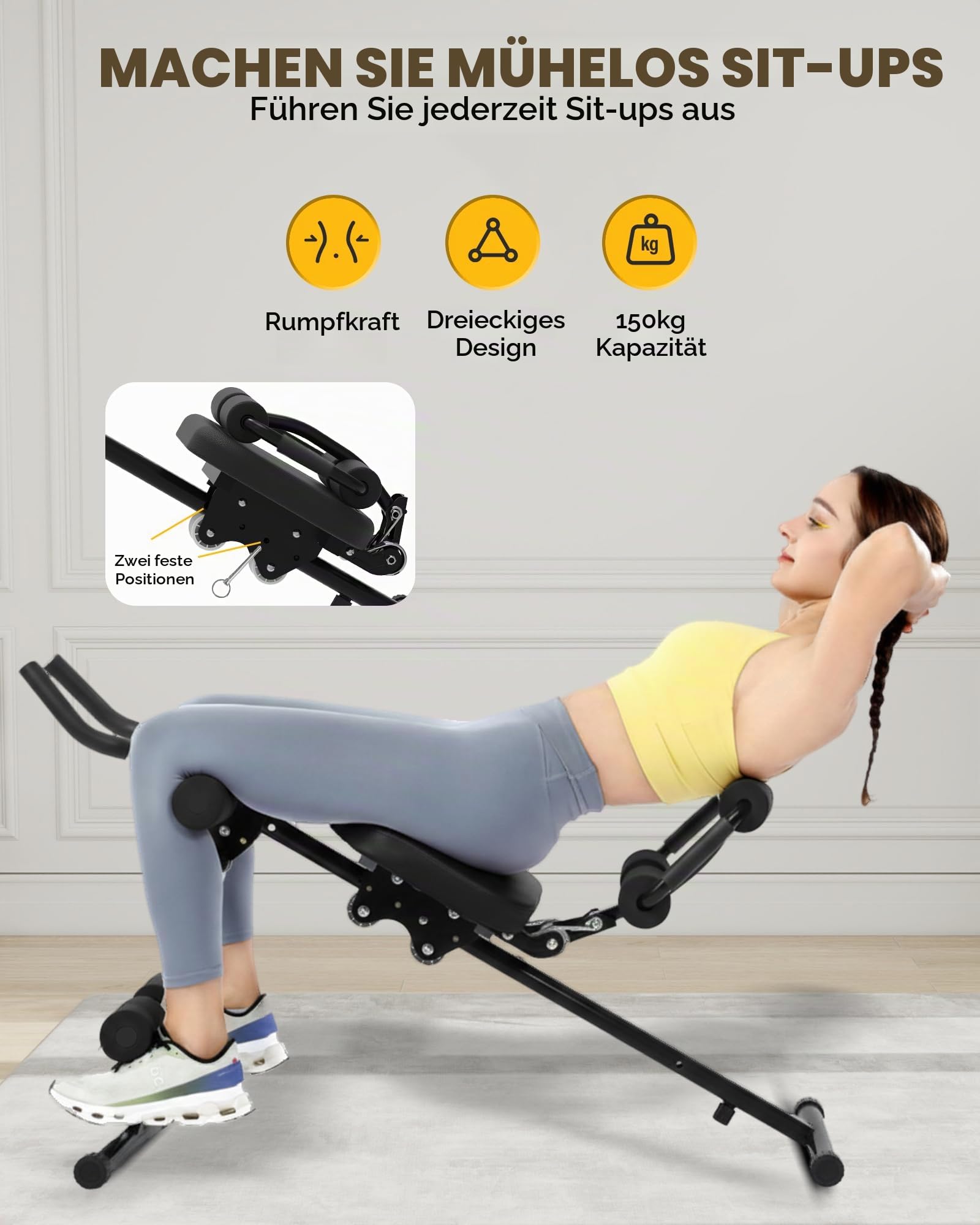 GuuG Bauchtrainer Bauchmuskeltrainer, Kohlrabenschwarz | Für Zuhause, Klappbar, Sit up Machine, Home Gym Equipment