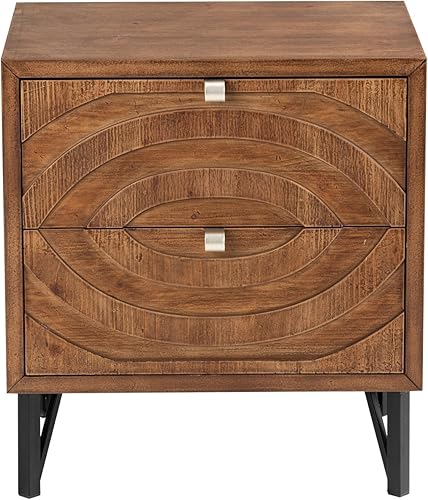 Miniatura 7 de Mesita de noche Mid-Century moderna, mesita de noche con 2 cajones para sala de estar, dormitorio, marco de metal industrial, color marrón