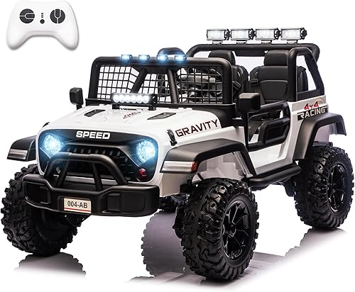 Sopbost Camión de juguete de 24 V, 7 Ah, 2 plazas, para niños grandes, con control remoto, automóvil eléctrico todoterreno con amortiguador, luces