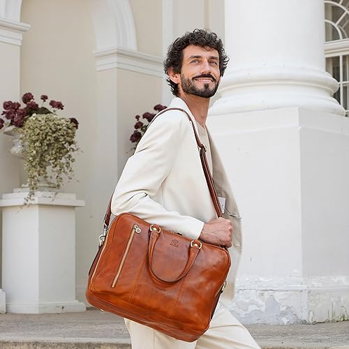 Miniatura 8 de Maletín de cuero para laptop bolsa de computadora de cuero de grano completo para hombres y mujeres resistencia al tiempo