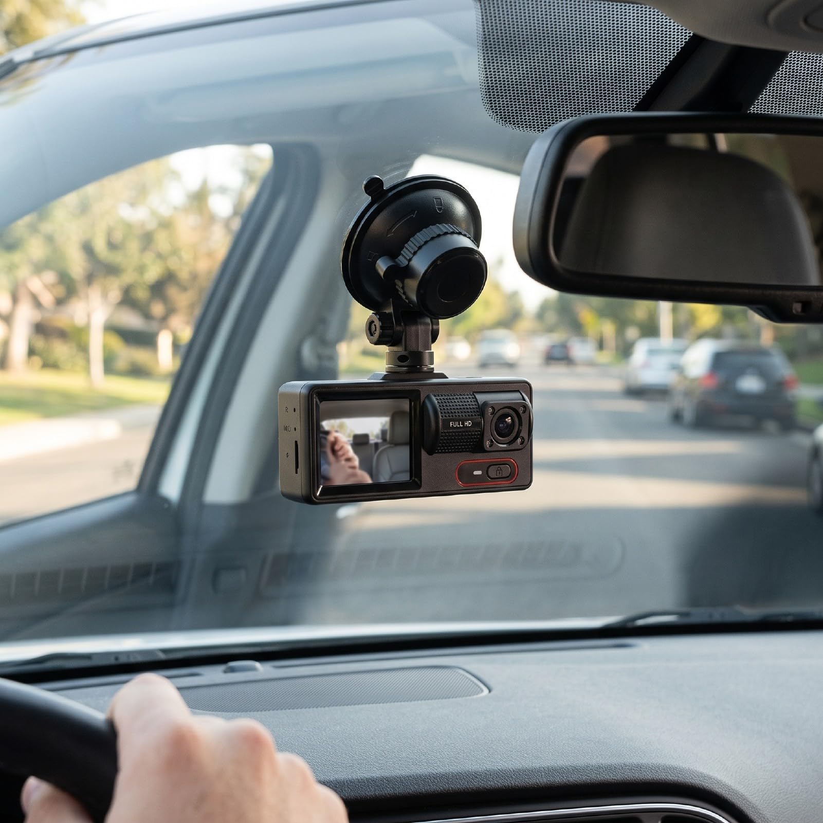XUMIUZIY Dash Cam con Tripla Lente Anteriore e Posteriore Interna, Nera