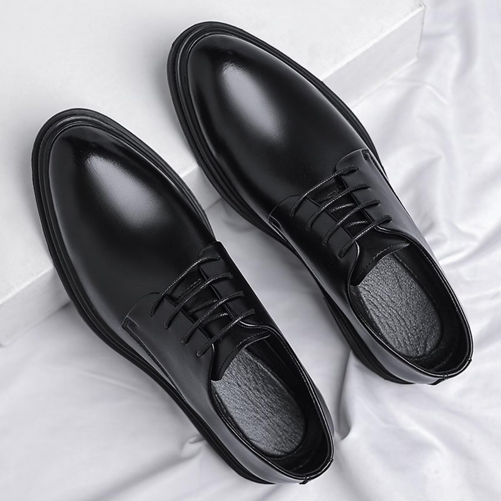 Scarpe Eleganti da Uomo con Rialzo Invisibile da 2,36" - Scarpe da Guida Oxford con Rialzo Antiscivolo in Pelle con Lacci per Matrimonio e Ufficio