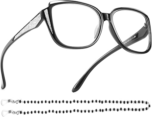 touk Elegantes gafas de lectura de ojo de gato, lentes de sol de gran tamaño con cadena de lentes de moda portátiles para mujeres