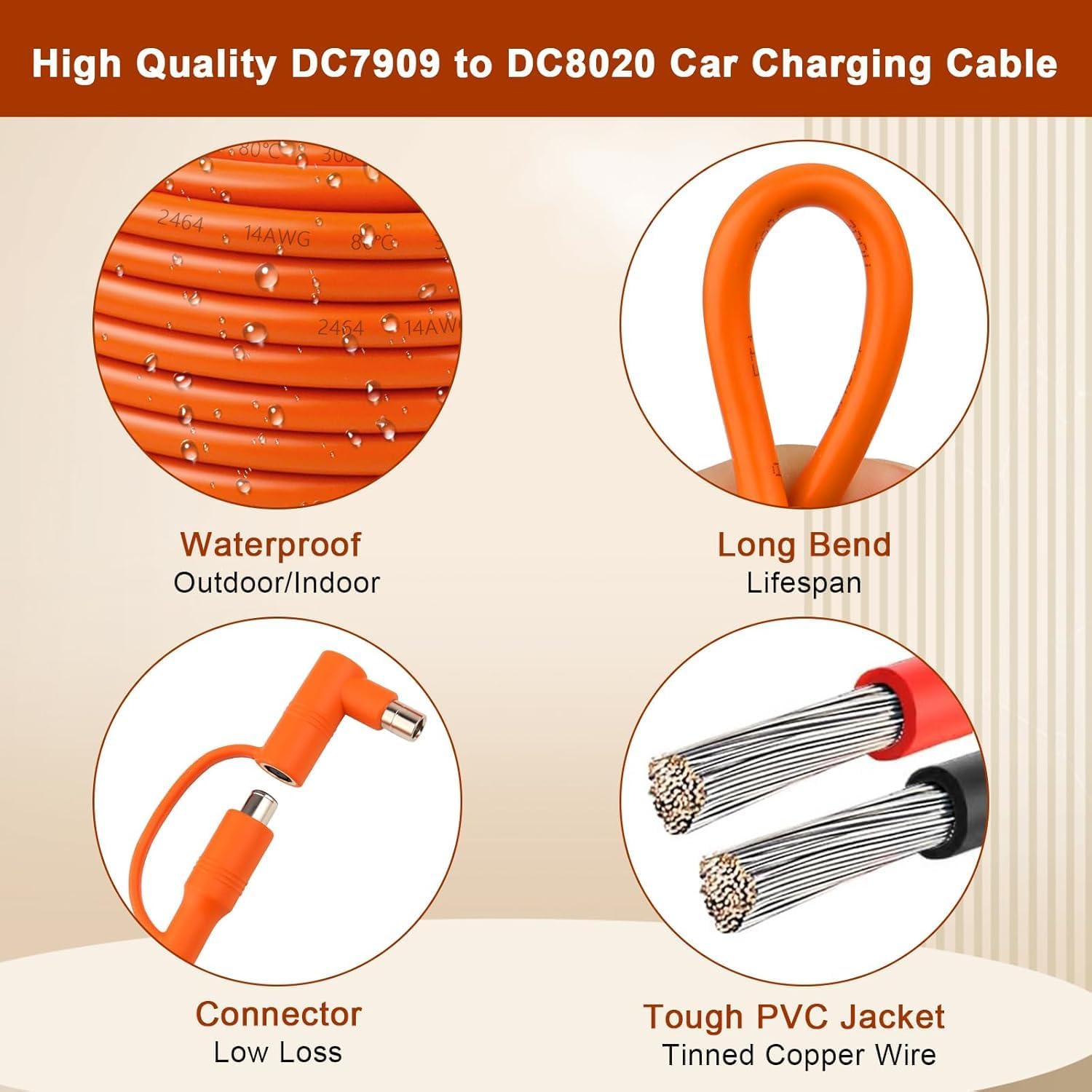 25FT 14AWG Car Charging Cable for Jackery Portable Power Station Explorer 3000 2000 1500 1000 880 550 500 300 290 240 160,DC 8mm Car Cigarette Lighter Charger Cable 15A with DC7909/8020 Plug
