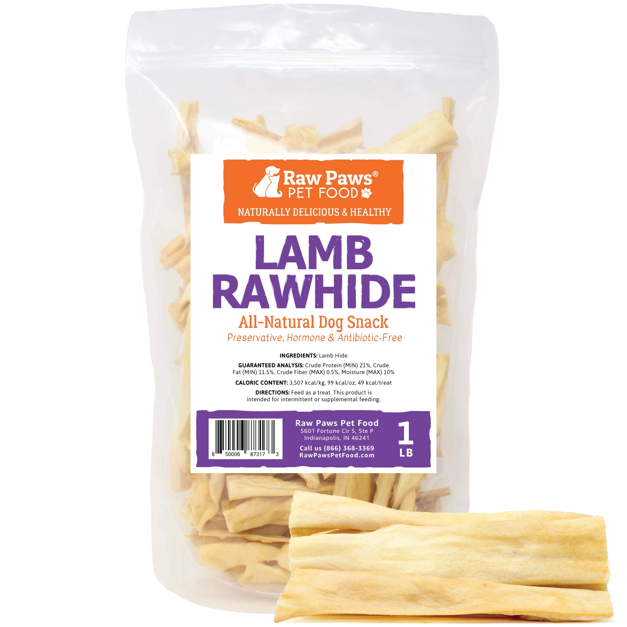 Raw Paws Lamb Rawhide Chews for Dogs (1-lb) - Packed in USA - Natural Lamb Dog Treats - Rawhide Chews - Raw Hides Long Lasting - Puppy Chew Sticks for Teething
