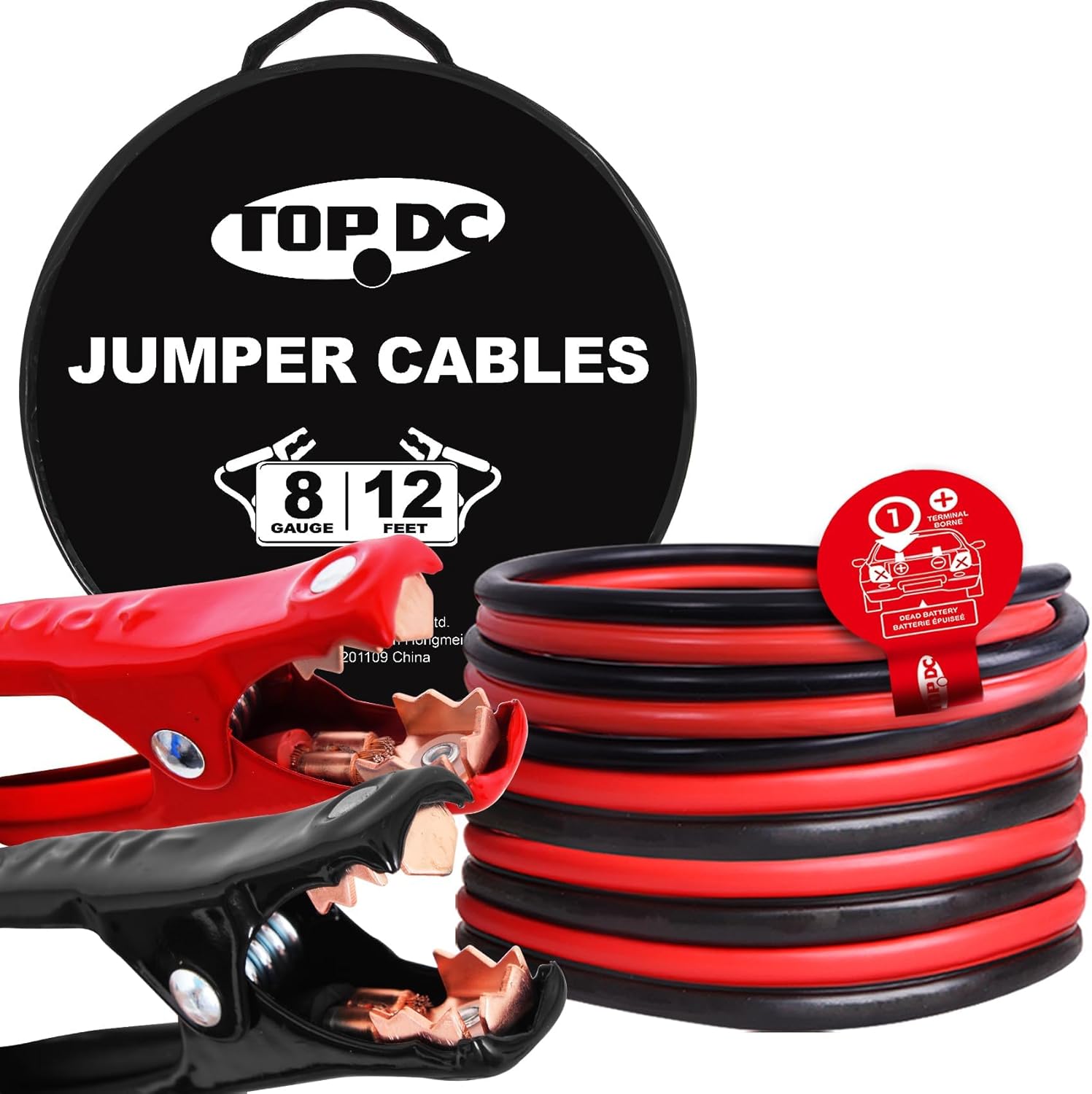 TOPDC 8 Gauge 12 Feet Jumper Cables for Car Battery