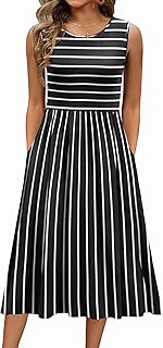 Women's Summer Tank Midi Dress with Pockets Floral Sleeveless A-Line Casual Loose T-Shirt Dresses Beach Sundress 2025