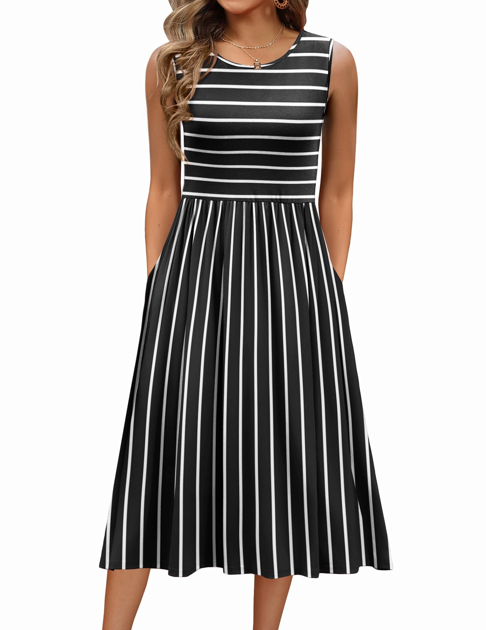 Zeagoo Women's Summer Tank Midi Dress with Pockets Floral Sleeveless A-Line Casual Loose T-Shirt Dresses Beach Sundress 2026