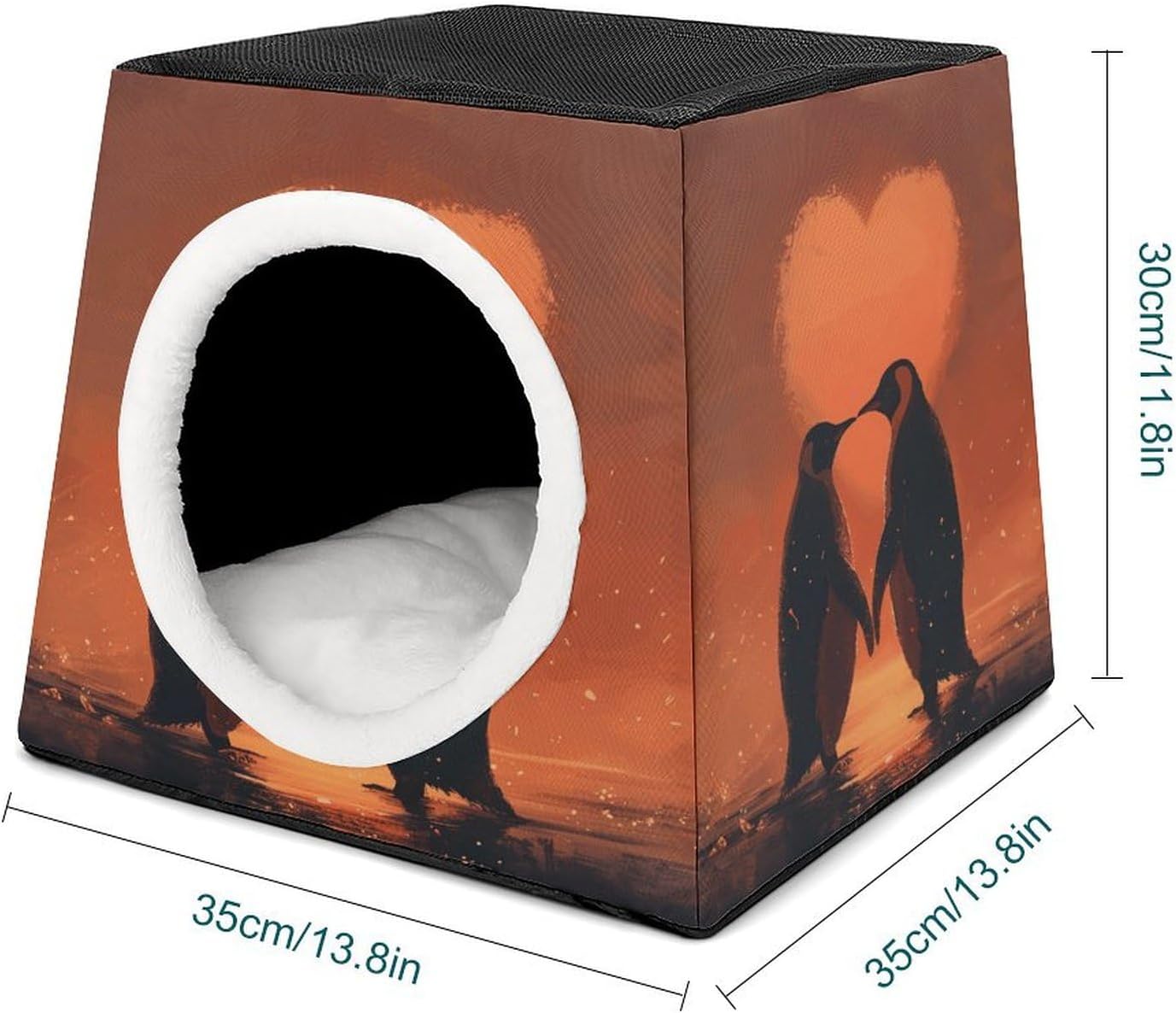 Pet Sleeping Nest Bed, Two Penguins in Love Printed Dog House Cat Nest, Winter Pet House are Suitable for Most Cats, Dogs, and Other Small Pets