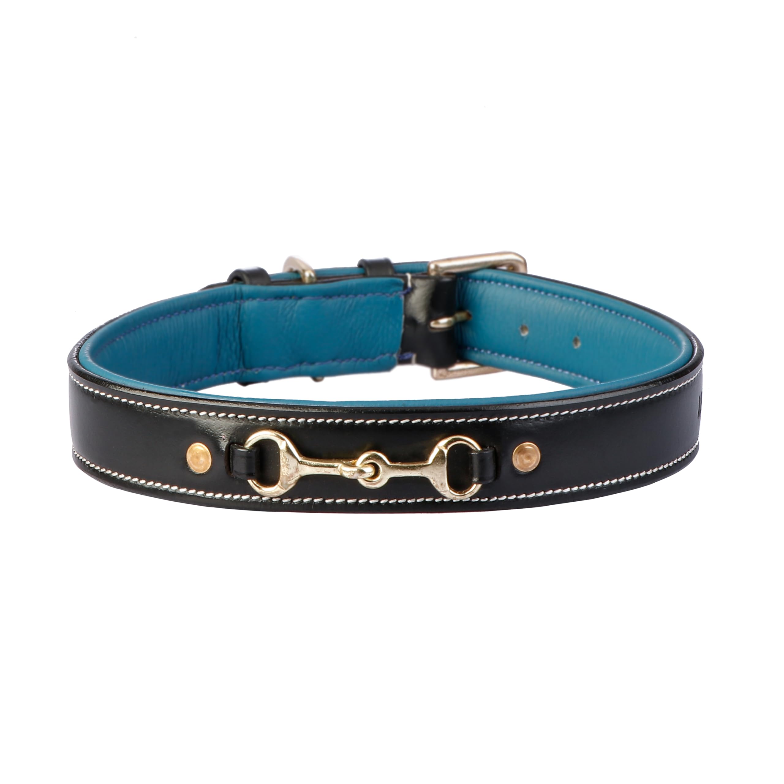 Comrade Saddlery Genuine Leather Dog Collar, Luxurious Neck Collar with Brass Fittings Dogs, Vibrant Polish and Padding for Easy Comfort, (22 INCHES, Black with Blue Padding) (B0CWPNF1H3) Amazon Price History, Amazon Price Tracker