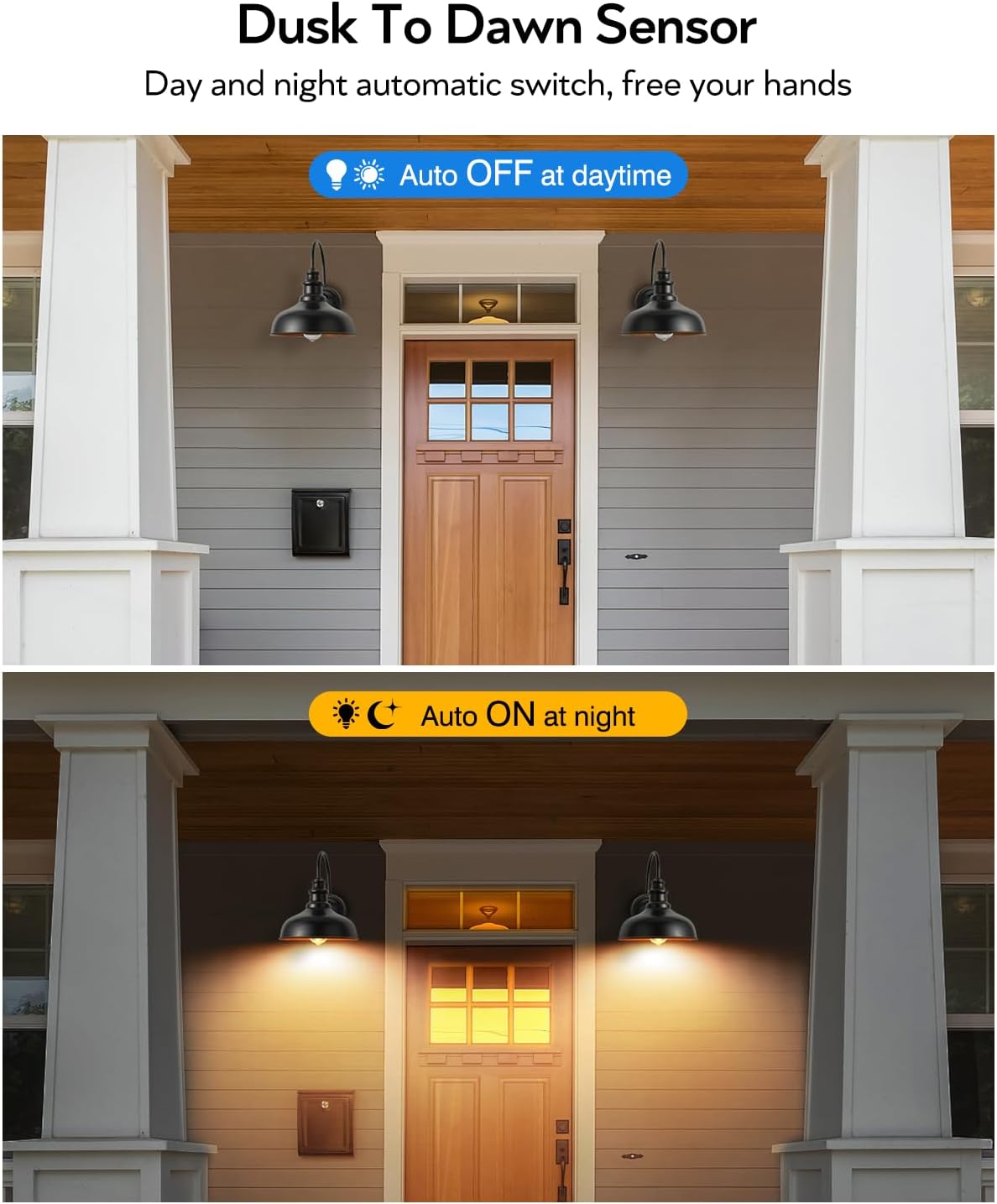 VIANIS Gooseneck 2-Pack Barn Lights Dusk to Dawn, 10" Black Farmhouse Light Fixtures for Entryway, Garage & Patio