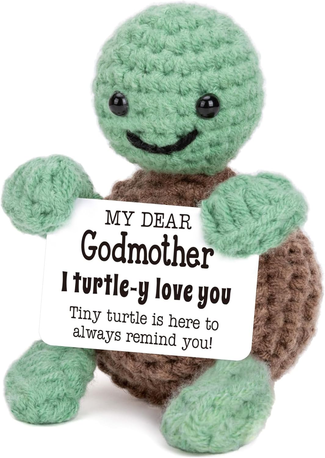 Mini Funny Turtle Godmother Gifts from Godchild, Valentines Day Birthday Gifts for Godmother from Goddaughter Godson, I Love You Small Cute Stuff Things, Handmade Emotional Positive Crochet Turtle