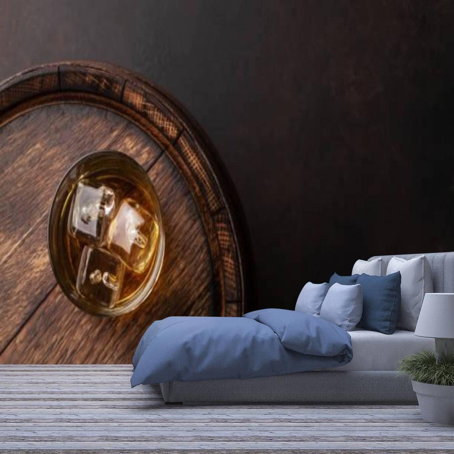 Papier Peint 3D Verre À Whisky Autocollant Mural Chambre et Salon Décoration Maison