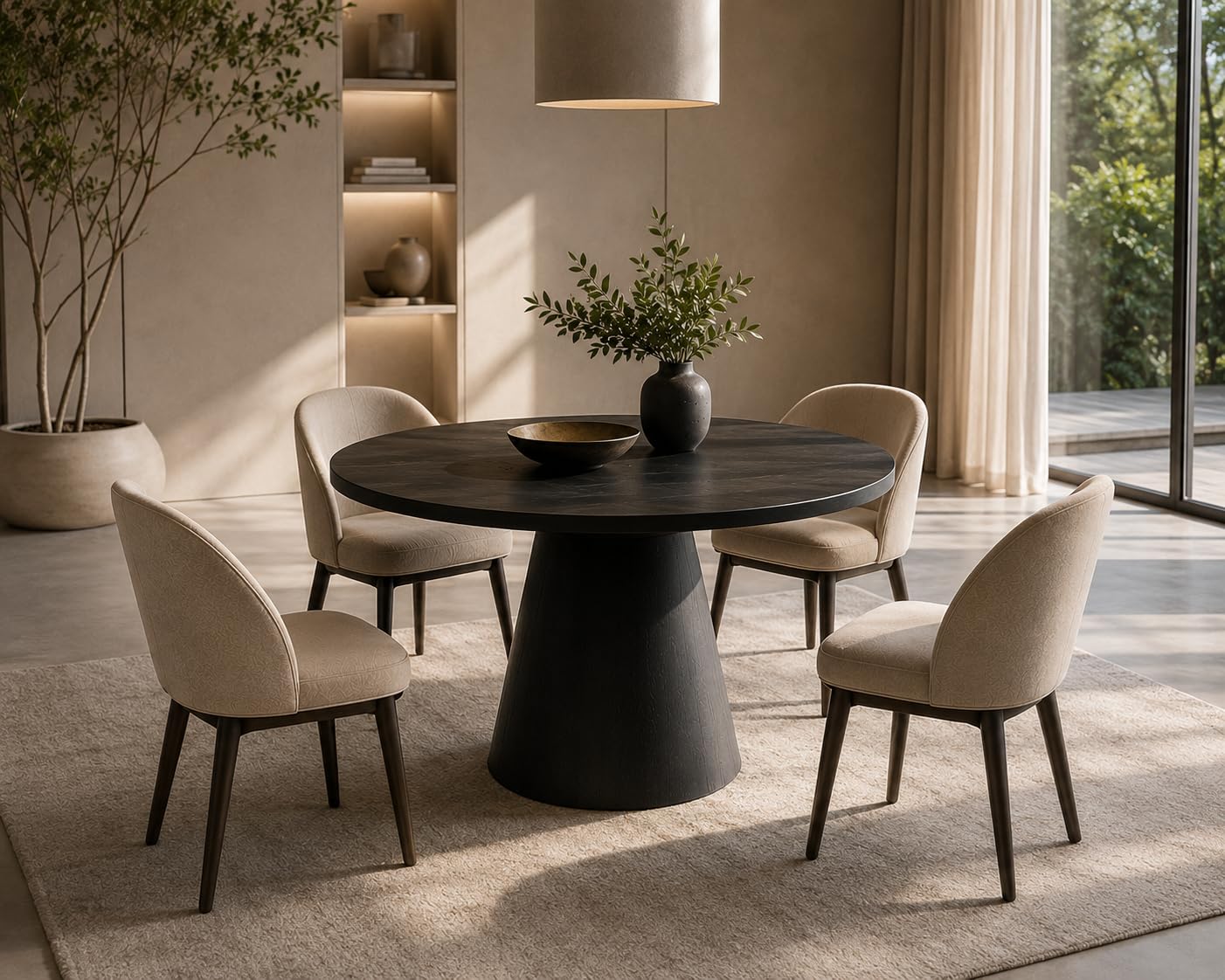 Round Wooden Dining Table | Solid Mango Wood Dining Table for Home (Black)-image-16